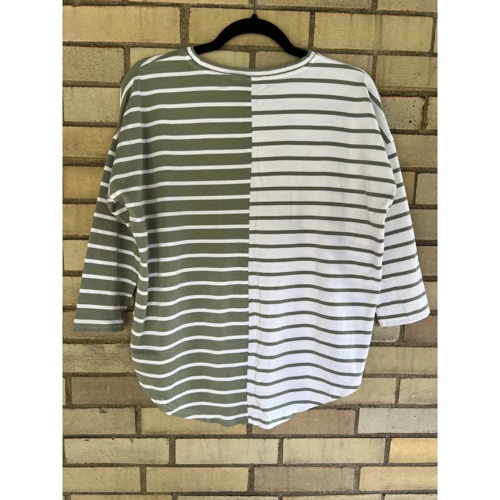 Vineyard Vines Olive Green White Striped Colorblock Knit Top Sz XS Cotton Modal - Picture 4 of 4
